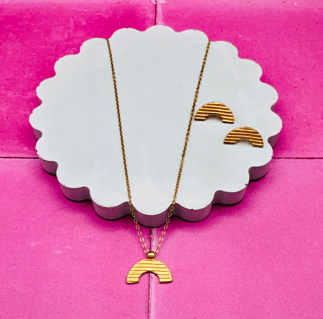 Gold Striped Rainbow Necklace