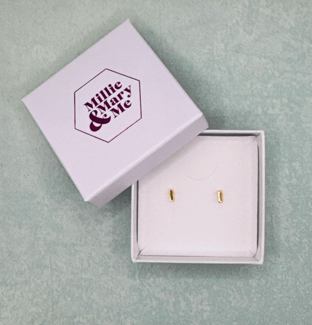 Gold Dainty Rectangular Studs 
